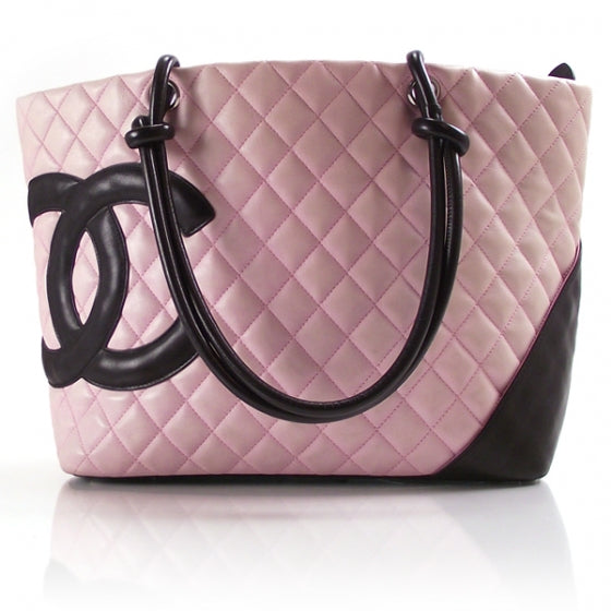 Calfskin Quilted Large Cambon Tote Pink Black