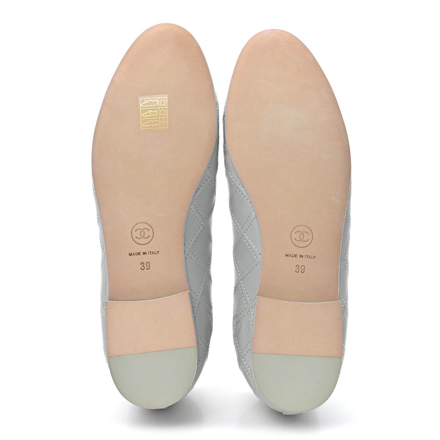 Lambskin Patent Double Stitched CC Cap Toe Ballerina Flats 39 Grey