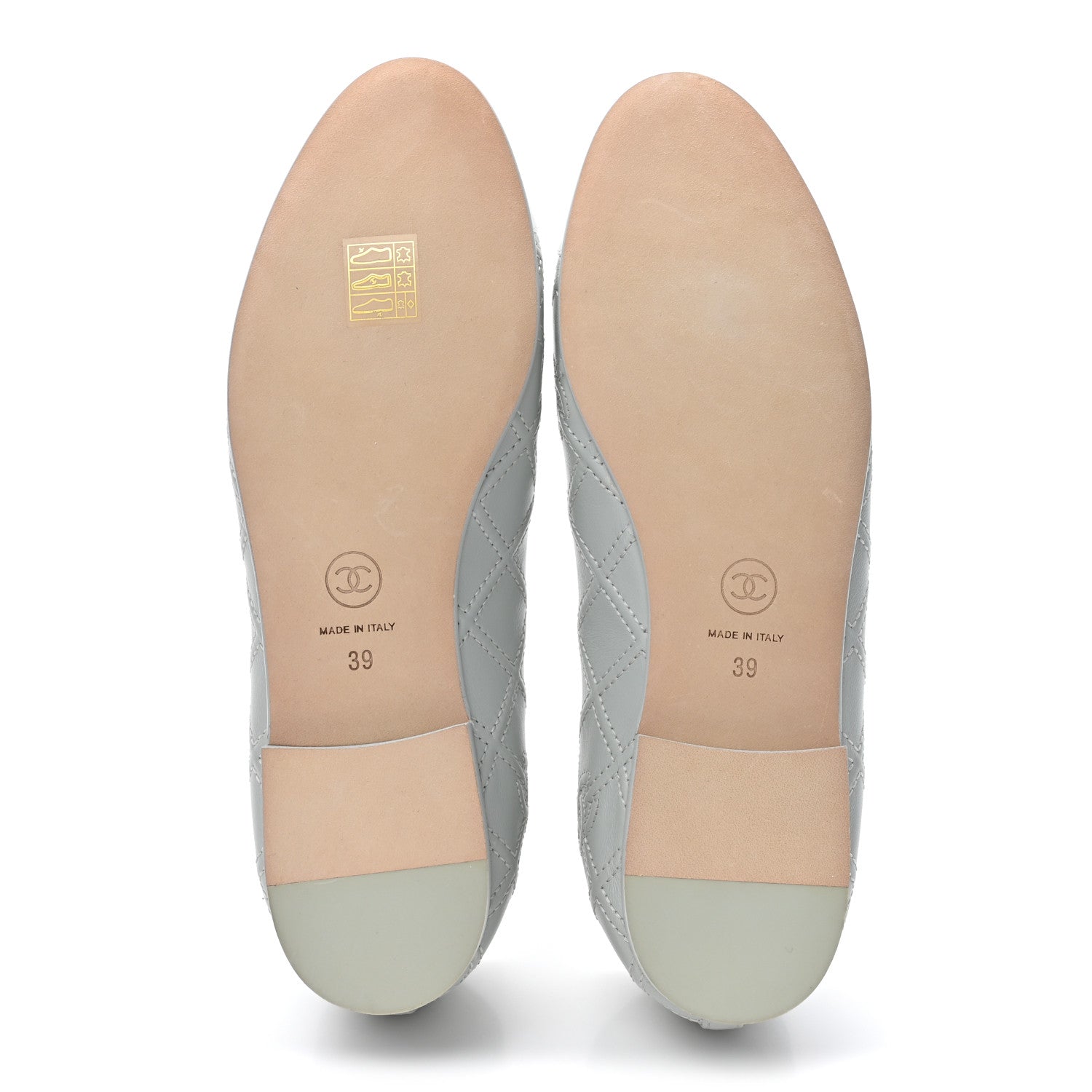 Chanel Lambskin Patent Double Stitched CC Cap Toe Ballerina Flats 39 Grey 5 of 9