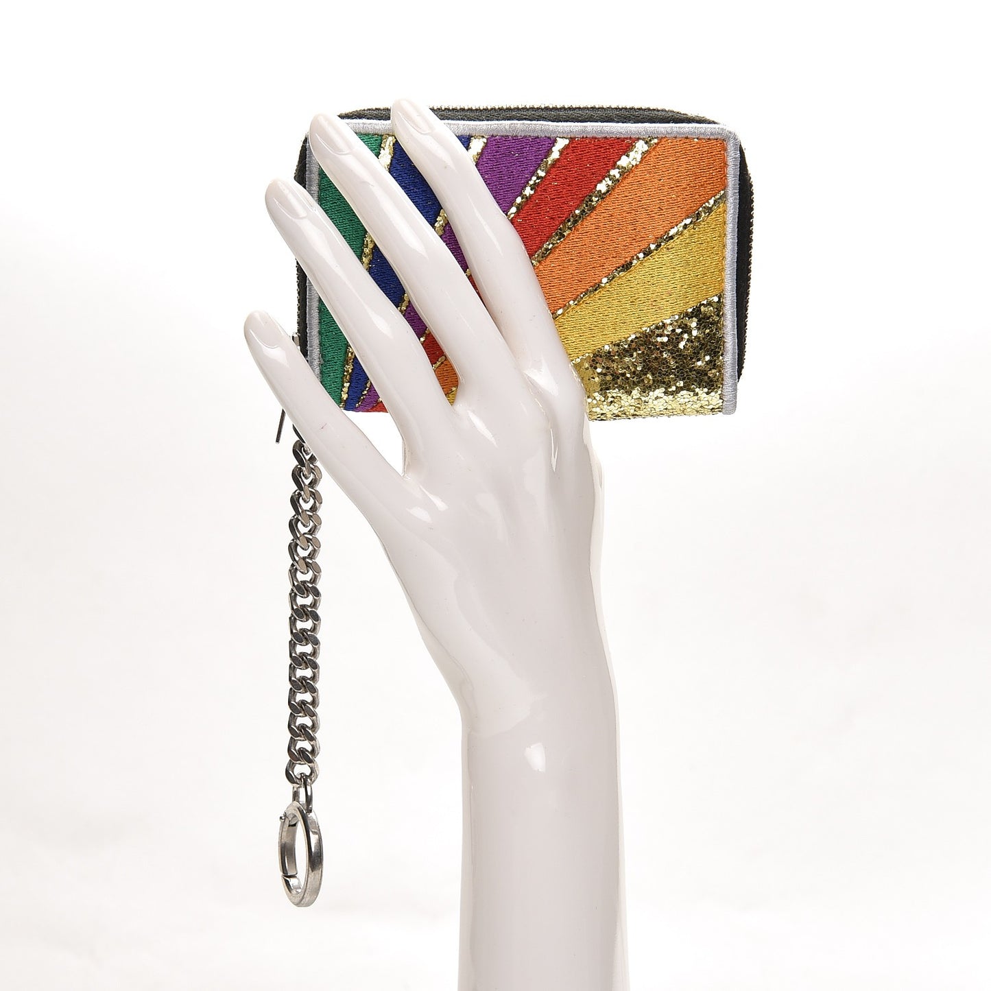Calfskin Sequin Paris Rainbow Key Ring Coin Pouch Multicolor