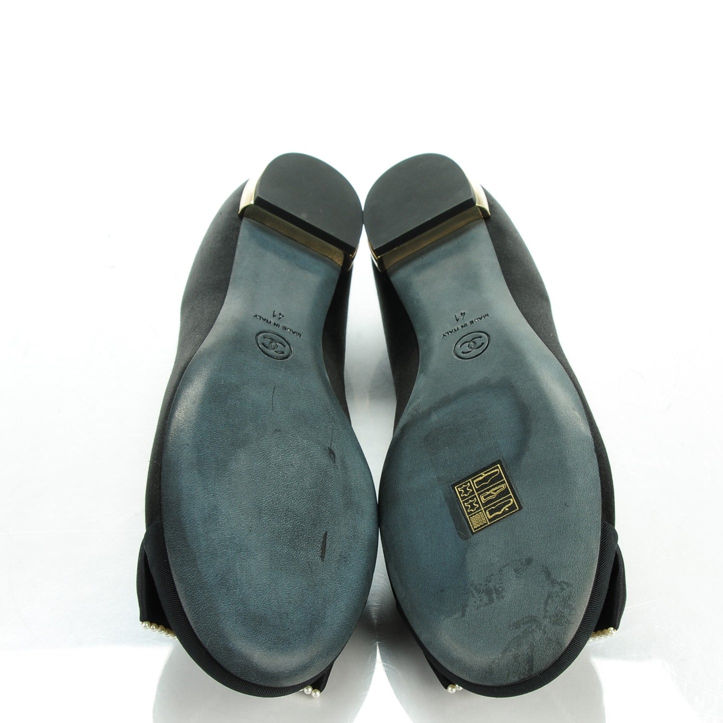 Satin Pearl Bow Ballerina Flats 41 Black