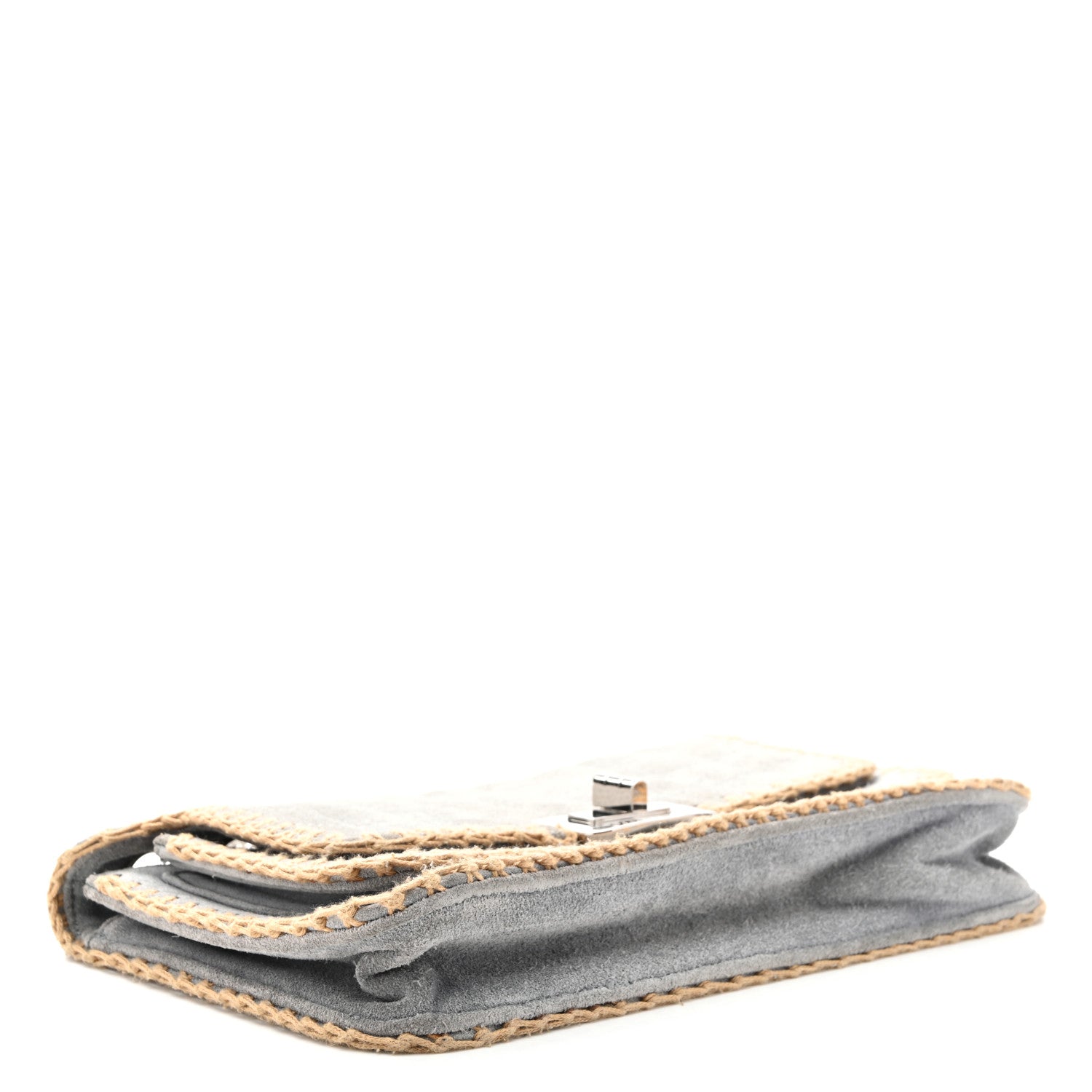 Chanel Suede Chocolate Bar Whipstitch Mademoiselle Flap Grey 4 of 10