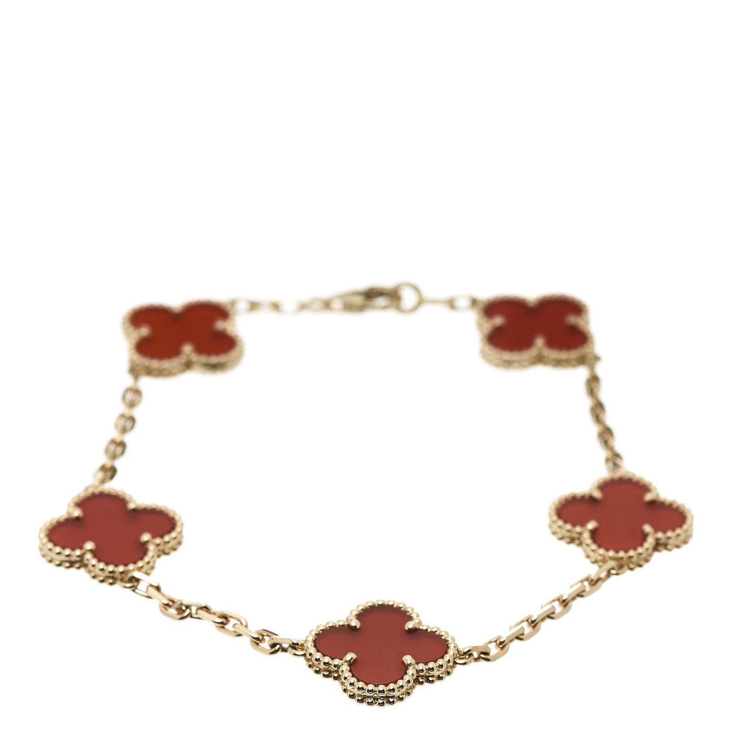 18K Yellow Gold Carnelian 5 Motifs Vintage Alhambra Bracelet