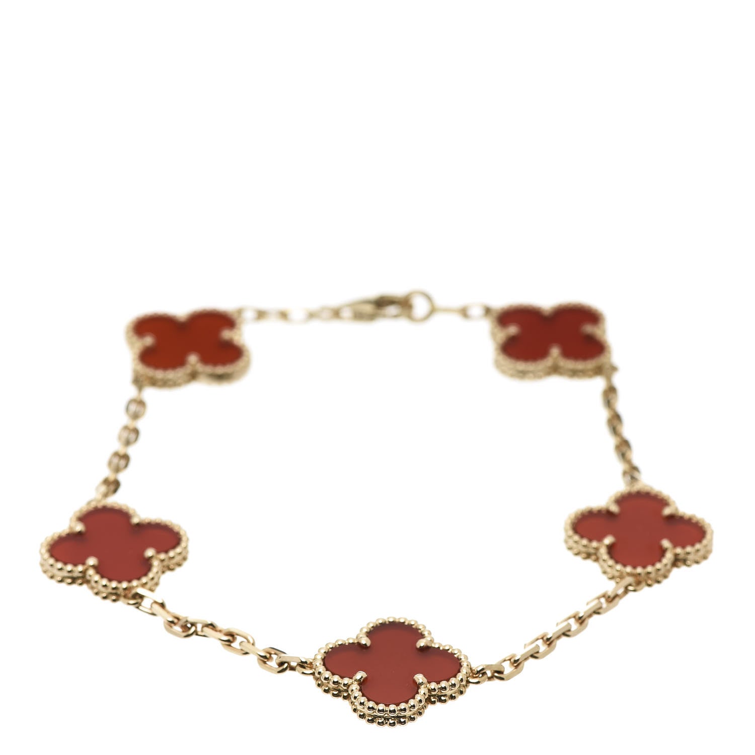 Van Cleef & Arpels 18K Yellow Gold Carnelian 5 Motifs Vintage Alhambra Bracelet 1 of 6