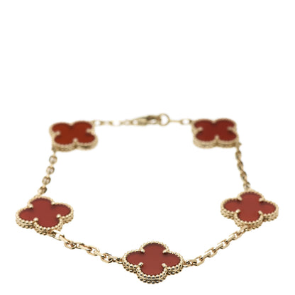 Van Cleef & Arpels 18K Yellow Gold Carnelian 5 Motifs Vintage Alhambra Bracelet 1 of 6