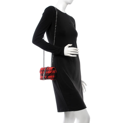 Saint Laurent Wool Matelasse Chevron Classic Monogram Baby Chain Bag Red Black 2 of 8