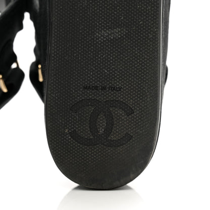 Chanel Grosgrain Crystal Logo Platform Sandals 38 Black 6 of 10