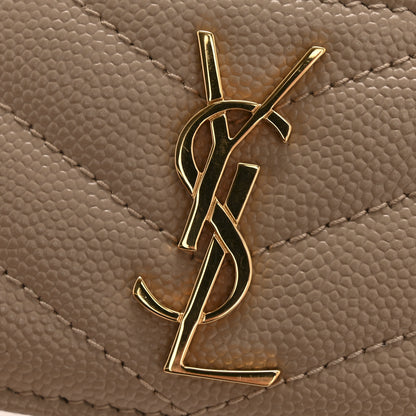 Saint Laurent Grain De Poudre Matelasse Chevron Monogram Credit Card Case Dark Beige 8 of 9