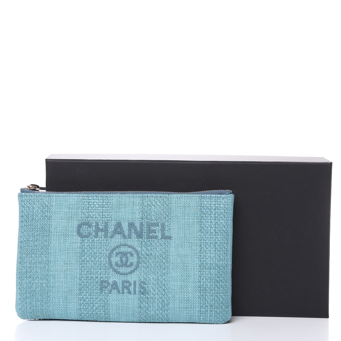 Woven Straw Raffia Deauville Cosmetic Pouch Blue
