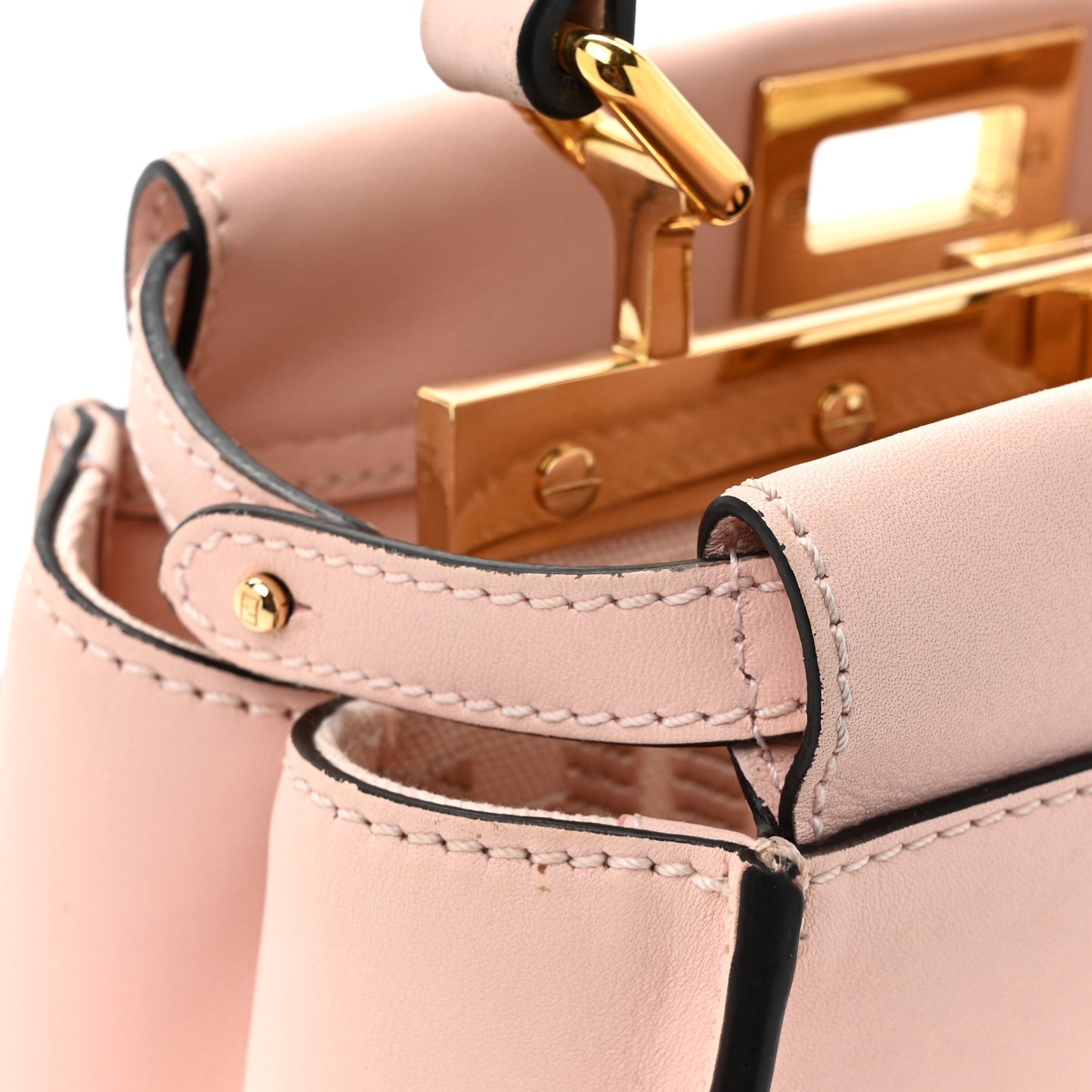 Vitello Seta Canvas FF Embroidered Mini Peekaboo Iconic Satchel Rosa Confetto