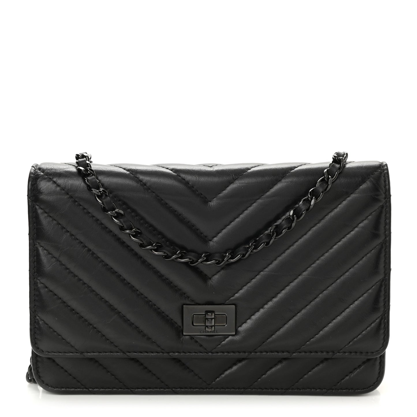 Aged Calfskin Chevron Quilted Reissue Wallet On Chain WOC So Black