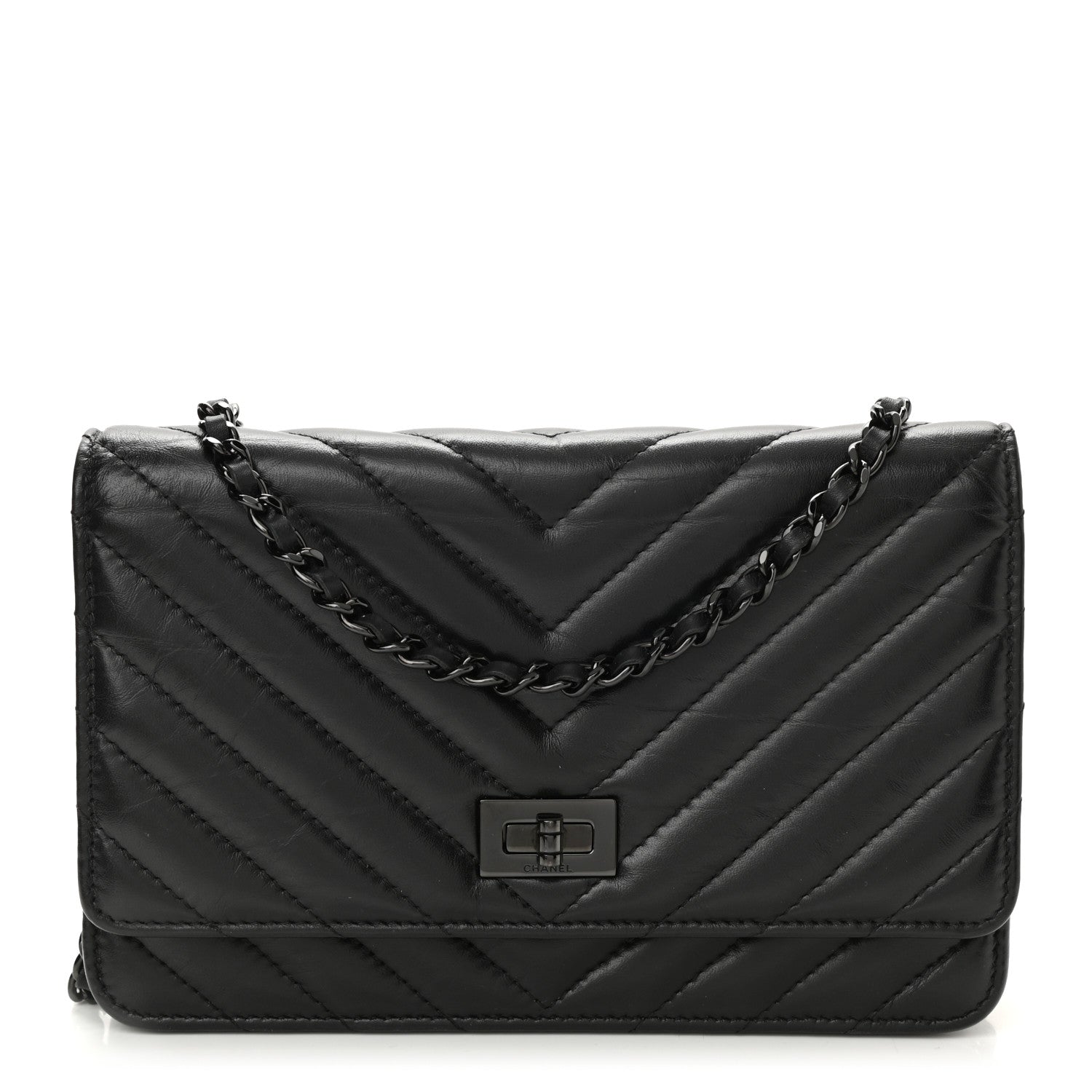 Chanel Aged Calfskin Chevron Quilted Reissue Wallet On Chain WOC So Black 1 of 11