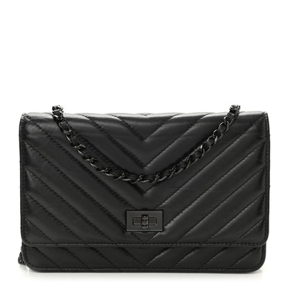 Chanel Aged Calfskin Chevron Quilted Reissue Wallet On Chain WOC So Black 1 of 11