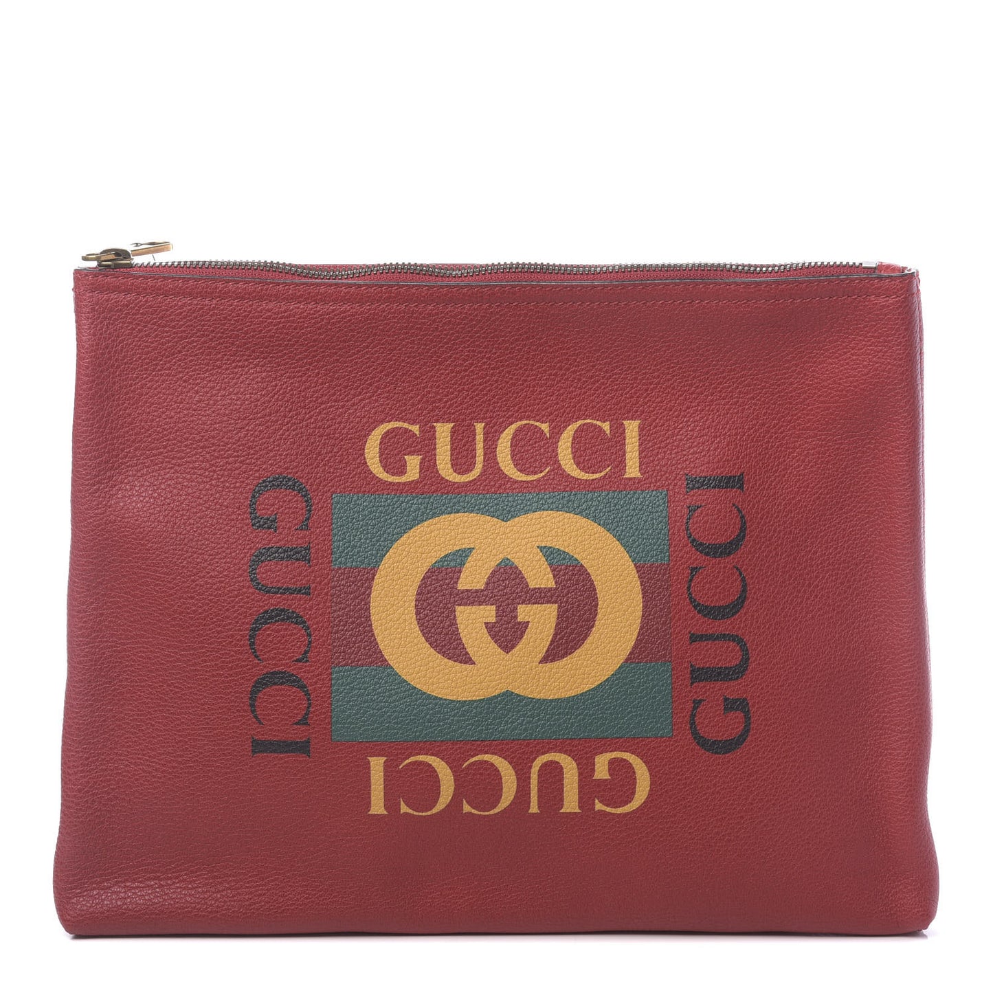 Pebbled Calfskin Medium Logo Portfolio Clutch Hibiscus Red