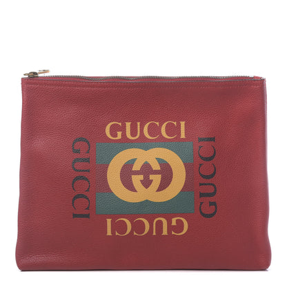 Gucci Pebbled Calfskin Medium Logo Portfolio Clutch Hibiscus Red 1 of 9