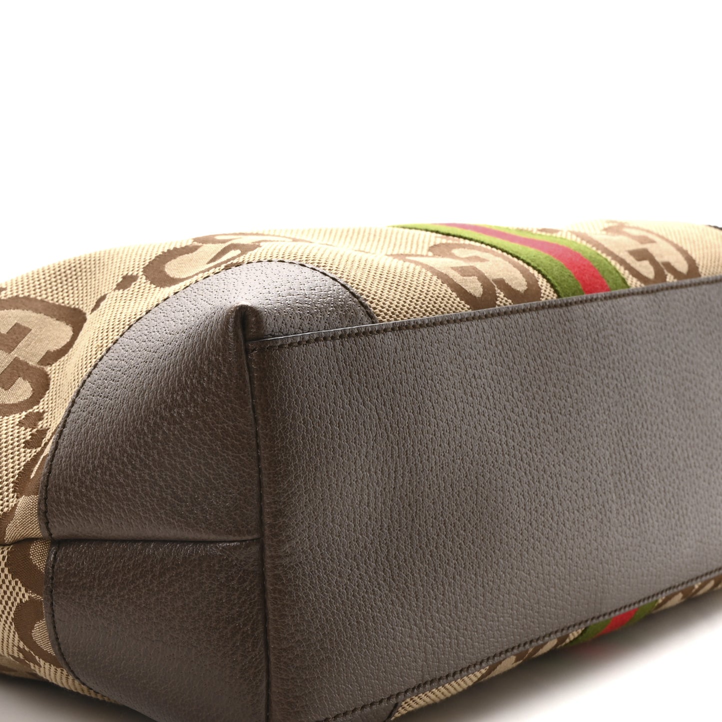 Monogram Jumbo GG Textured Dollar Calfskin Web Medium Ophidia Shopping Tote Camel Ebony