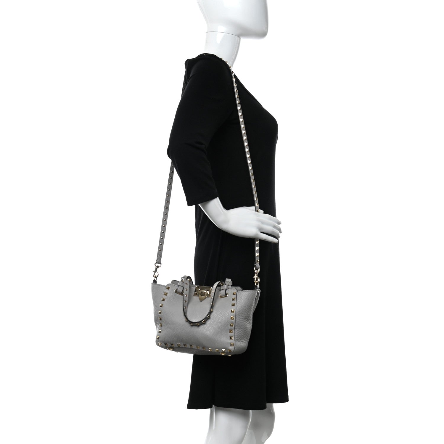 Valentino Garavani Grained Calfskin Mini Rockstud Tote Pastel Grey 2 of 10