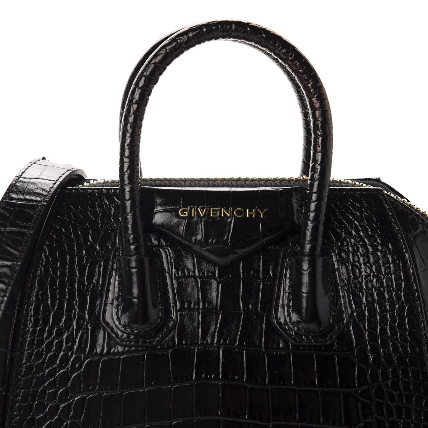Calfskin Crocodile Embossed Mini Antigona Black