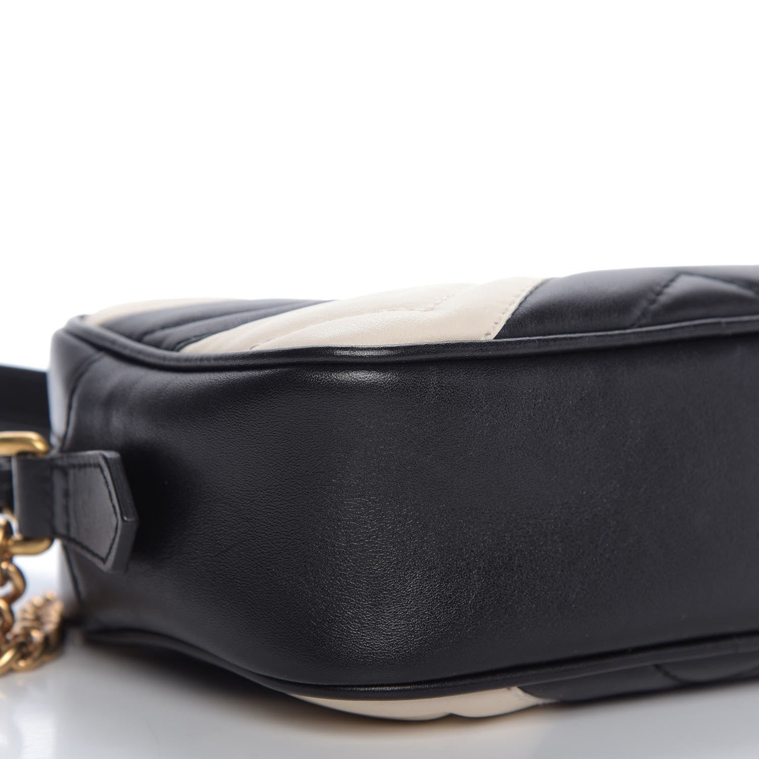 Gucci Calfskin Matelasse Mini GG Marmont Chain Shoulder Bag Black White 6 of 9
