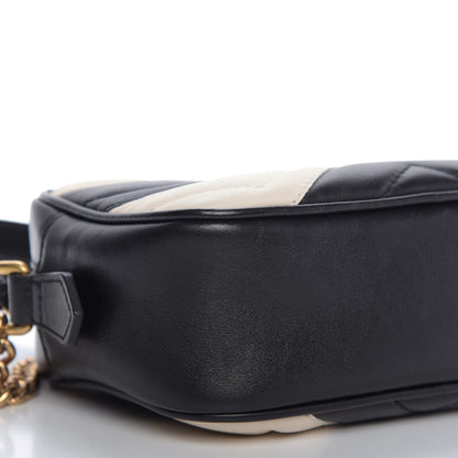 Gucci Calfskin Matelasse Mini GG Marmont Chain Shoulder Bag Black White 6 of 9