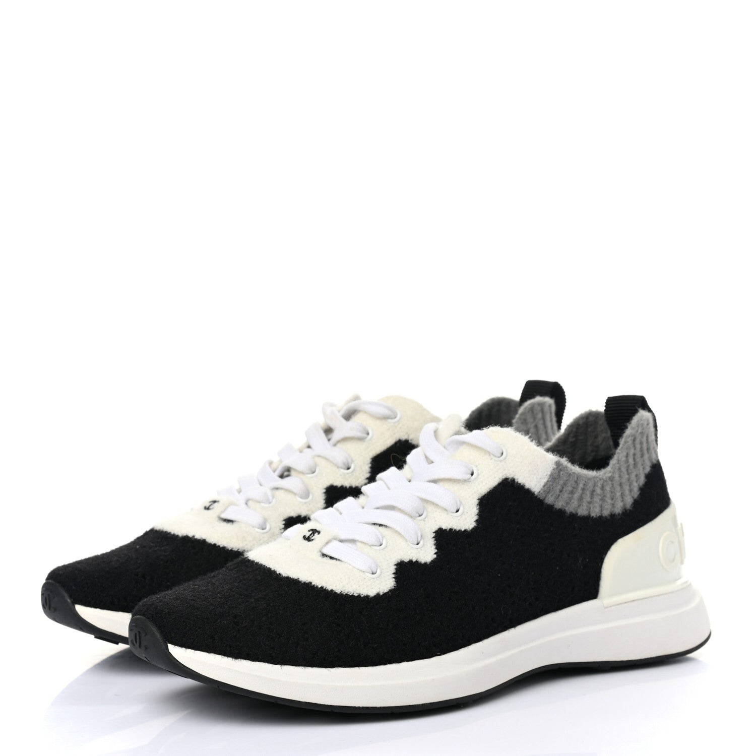 Chanel Mixed Fabrics Knit Sneakers 40 Black Grey White 3 of 7