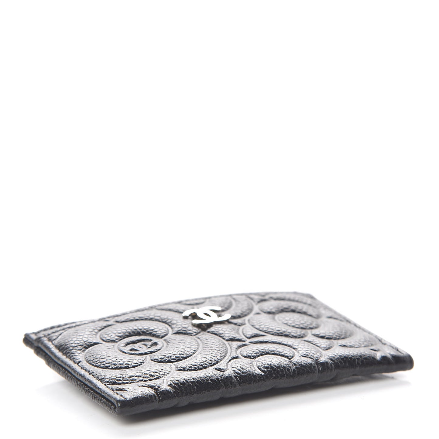 Caviar Camellia Embossed Card Holder Black