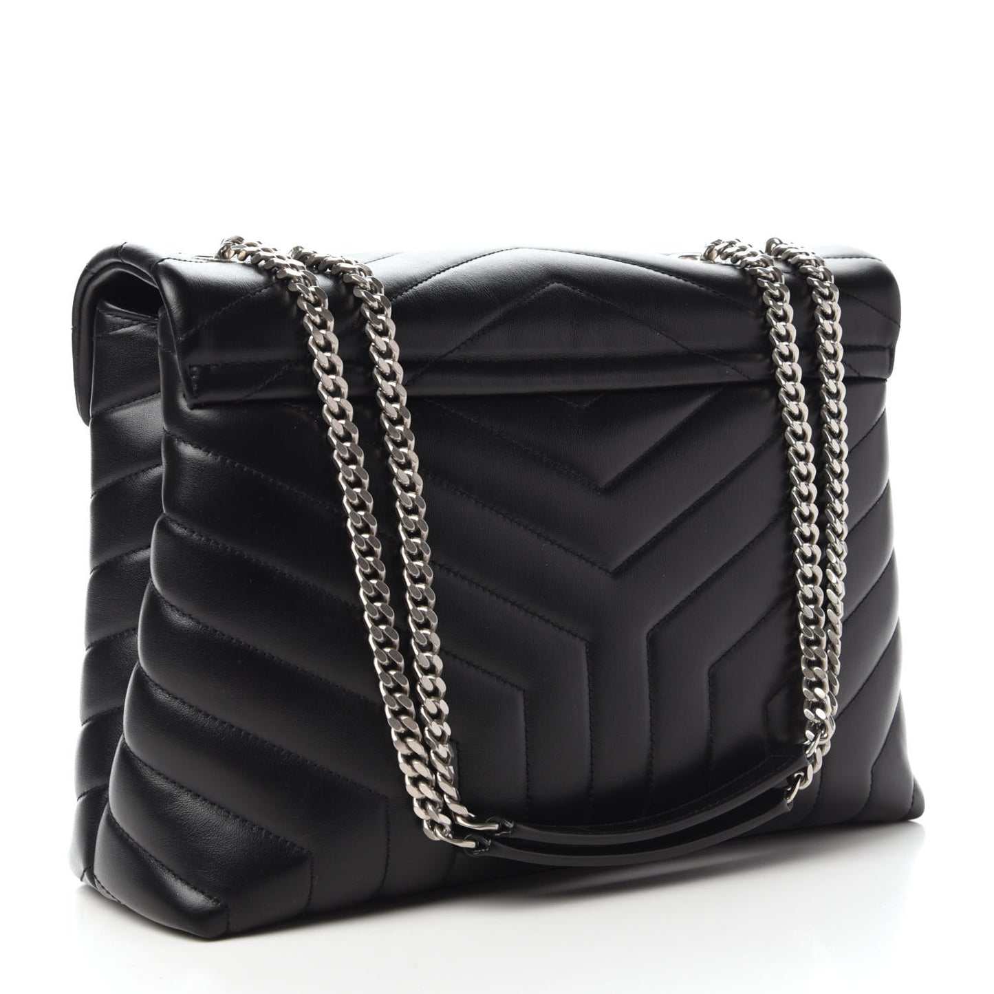 Calfskin Y Quilted Monogram Medium Loulou Chain Satchel Black