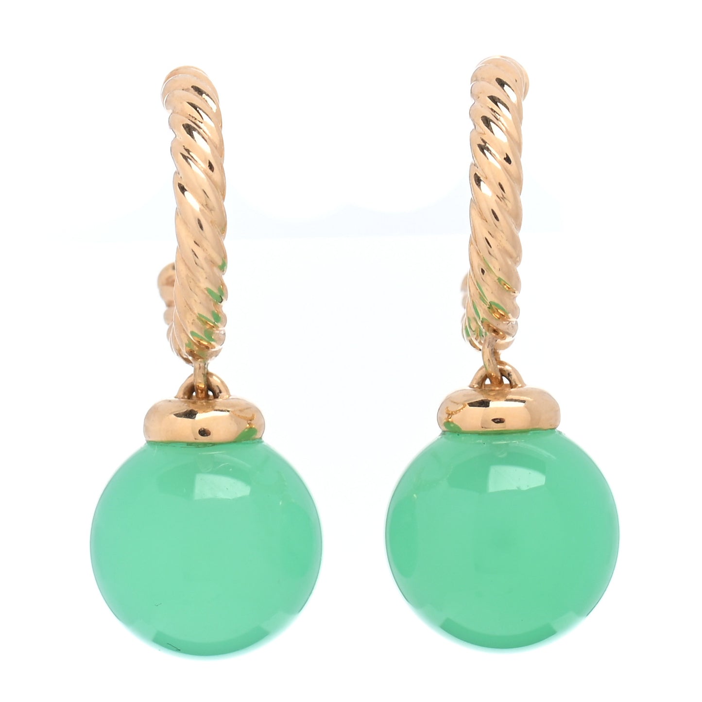 18K Yellow Gold Chrysoprase 9mm Solari Hoop Earrings