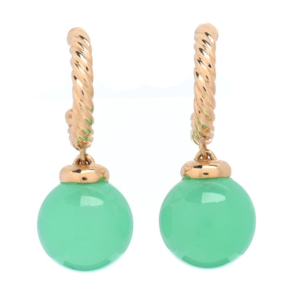 David Yurman 18K Yellow Gold Chrysoprase 9mm Solari Hoop Earrings 1 of 4