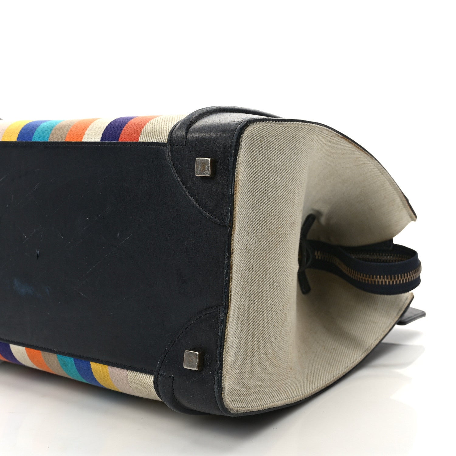 Celine Smooth Calfskin Striped Canvas Mini Luggage Multicolor 8 of 12