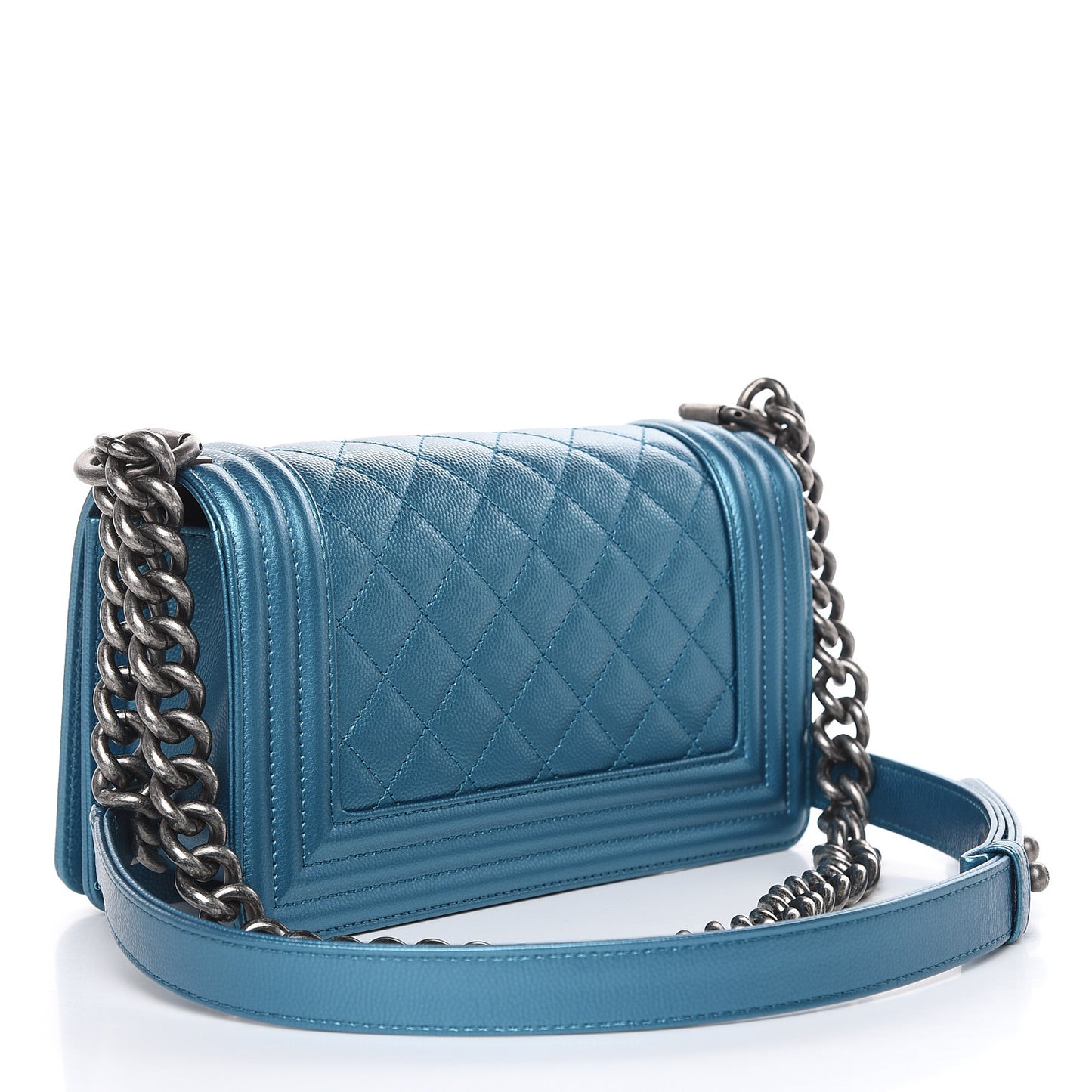 Metallic Caviar Quilted Small Boy Flap Blue