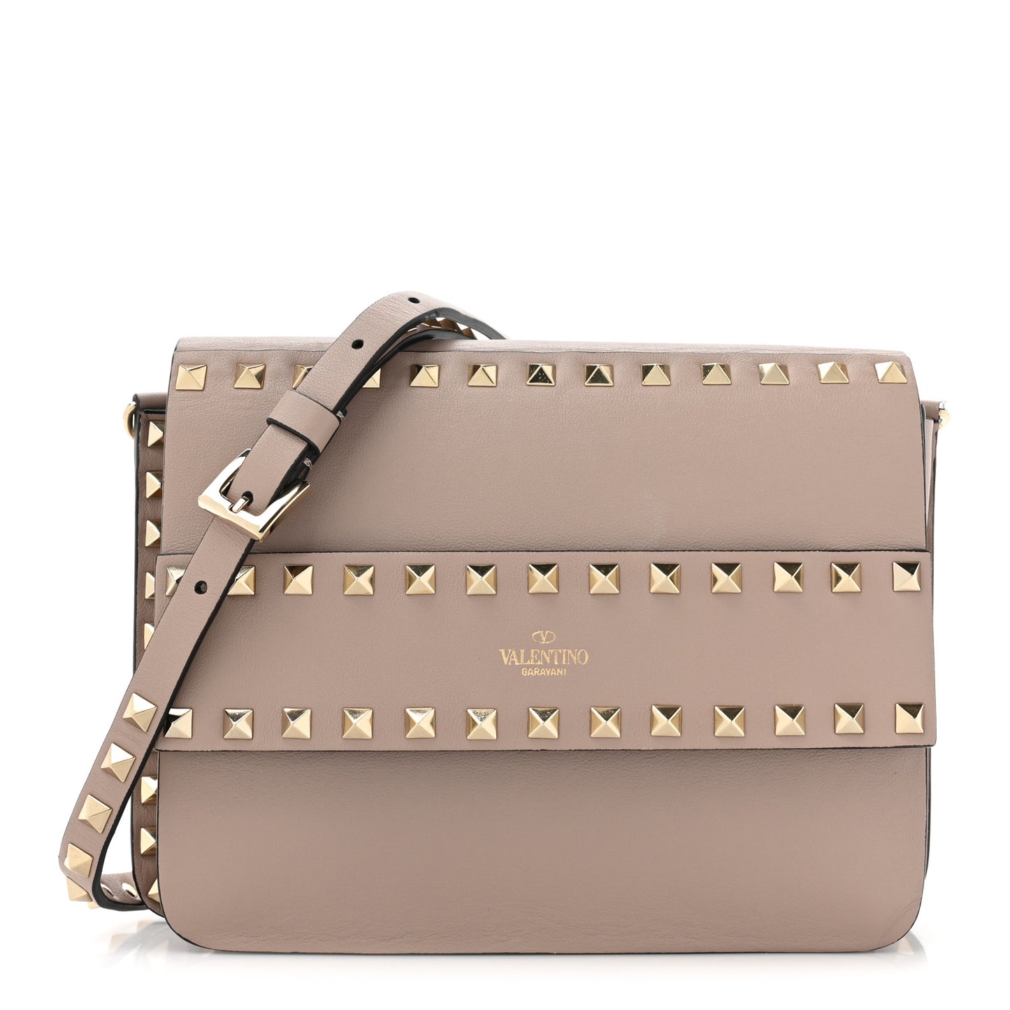 Vitello Rockstud Side Slip Crossbody Poudre