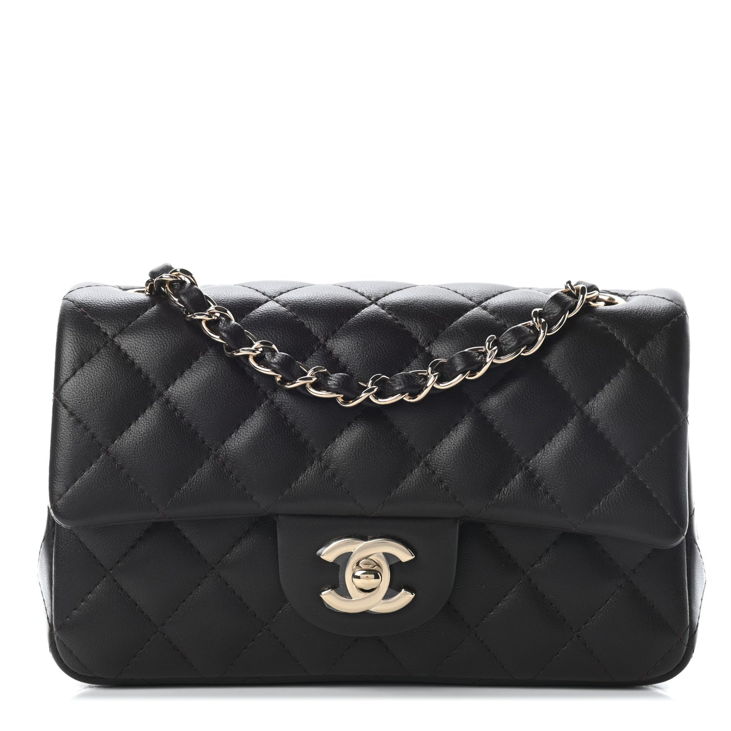 Lambskin Quilted Mini Rectangular Flap Dark Brown