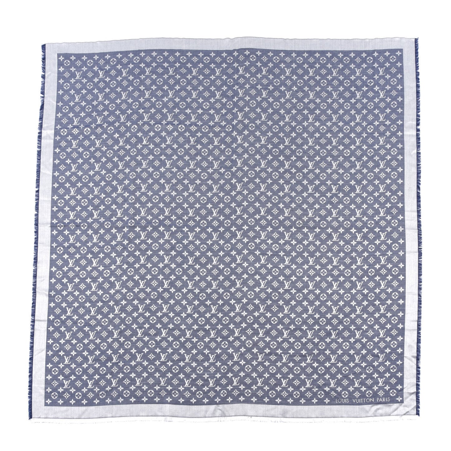 Silk Wool Monogram Denim Shawl Blue