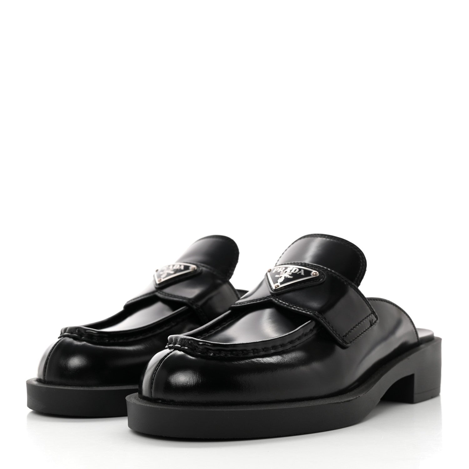Prada Spazzolato Triangle 40mm Loafer Mules 37 Black 3 of 11