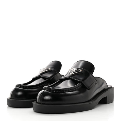Prada Spazzolato Triangle 40mm Loafer Mules 37 Black 3 of 11