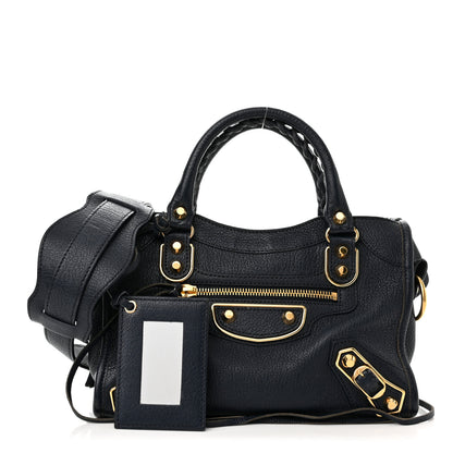 Balenciaga Chevre Gold Metallic Edge Hardware Mini City Bleu Nuit Dark Sea 1 of 11