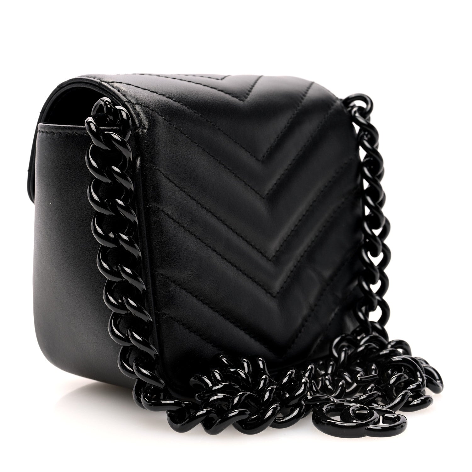 Gucci Calfskin Matelasse Monochrome GG Marmont Chain Mini Belt Bag Black 3 of 9