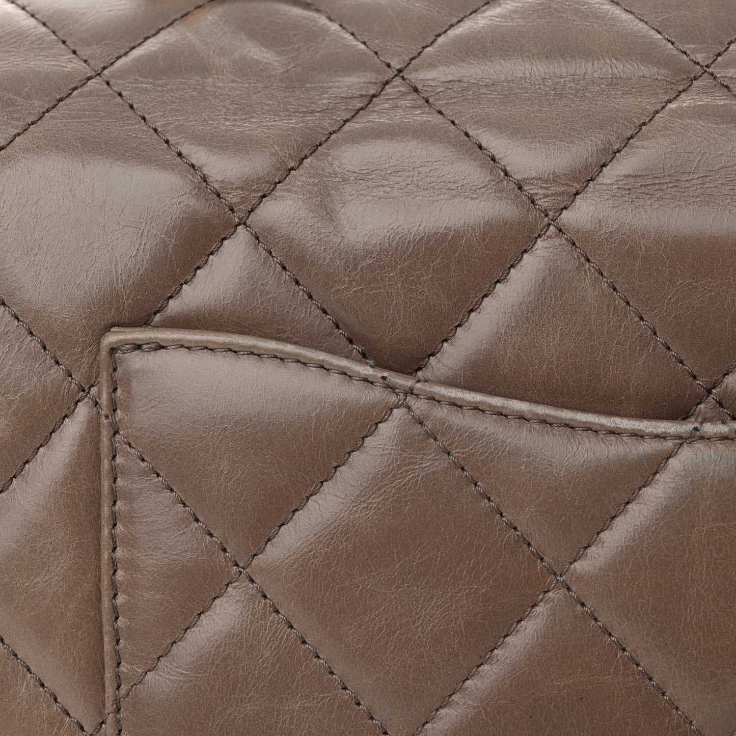 Glazed Calfskin Quilted Medium Gold Bar Top Handle Flap Dark Grey