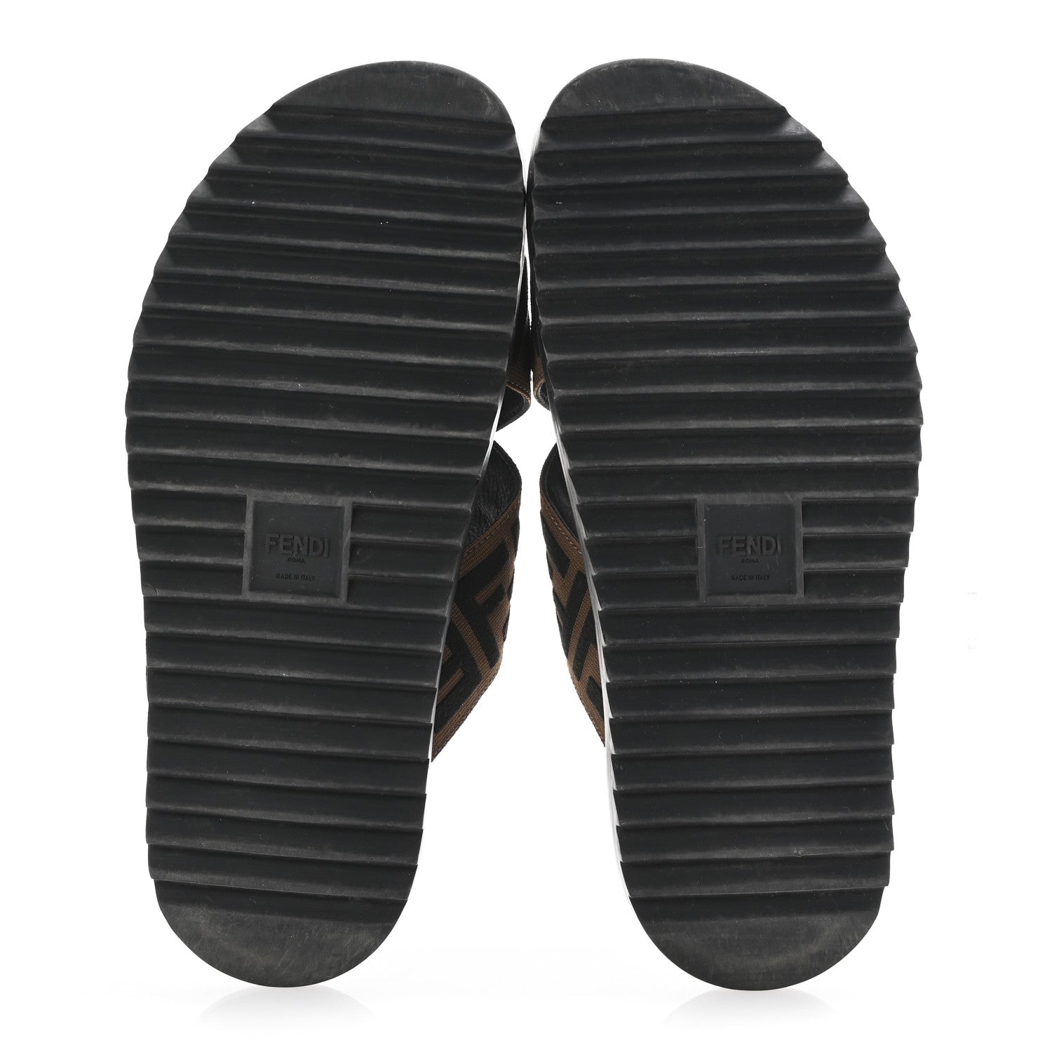 Fendi Fabric Rubber Macro FF Embroidered Mens Crisscross Slide Sandals 10 Maya Black 6 of 11