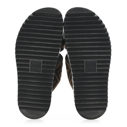 Fendi Fabric Rubber Macro FF Embroidered Mens Crisscross Slide Sandals 10 Maya Black 6 of 11