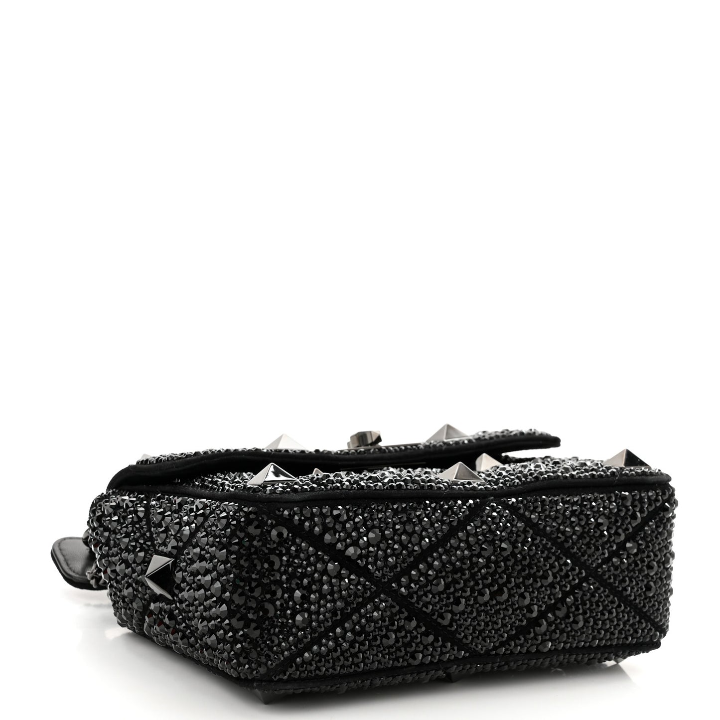 Crystal Suede Lacquer Monochrome Medium Roman Stud Shoulder Bag Black