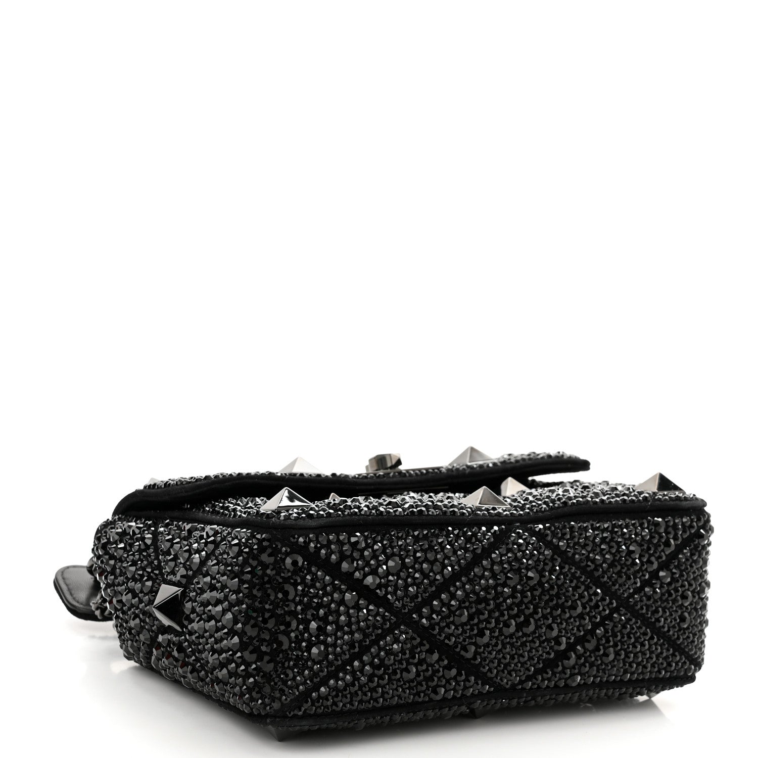 Valentino Garavani Crystal Suede Lacquer Monochrome Medium Roman Stud Shoulder Bag Black 3 of 9