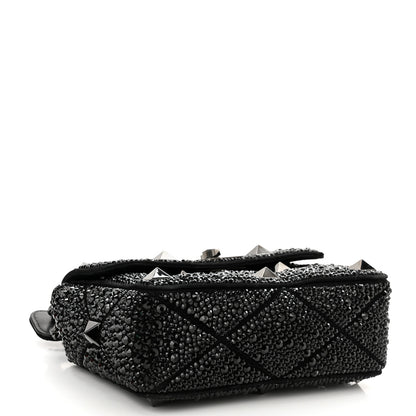 Valentino Garavani Crystal Suede Lacquer Monochrome Medium Roman Stud Shoulder Bag Black 3 of 9