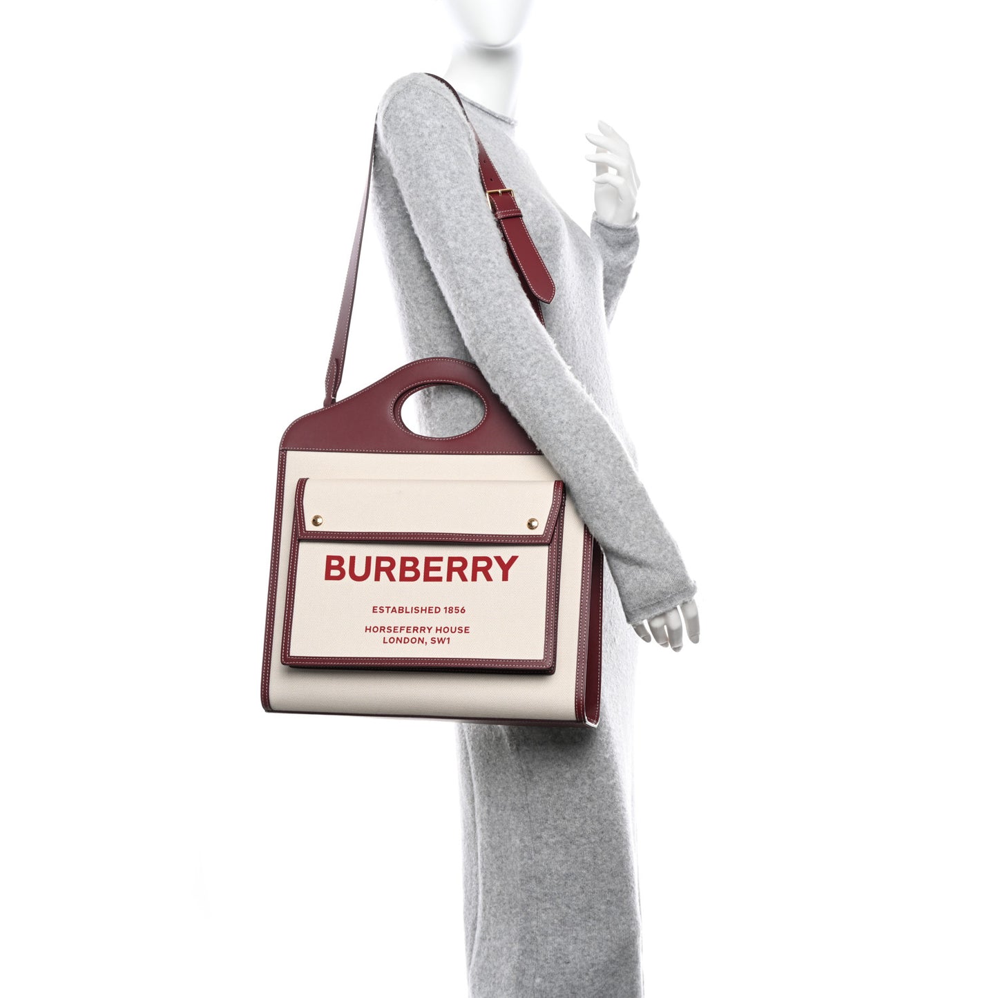 Canvas Smooth Calfskin Two Tone Medium Pocket Bag Natural Garnet Geranium
