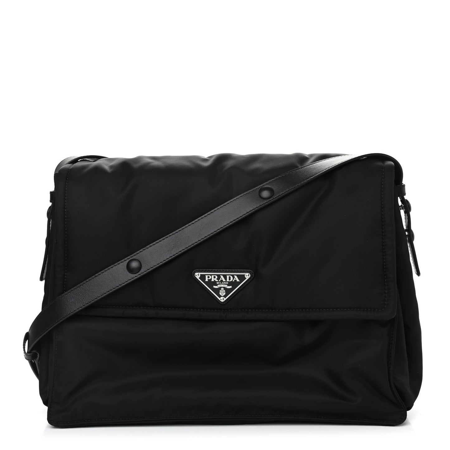 Re-Nylon Vitello Padded Large Flap Shoulder Bag Black