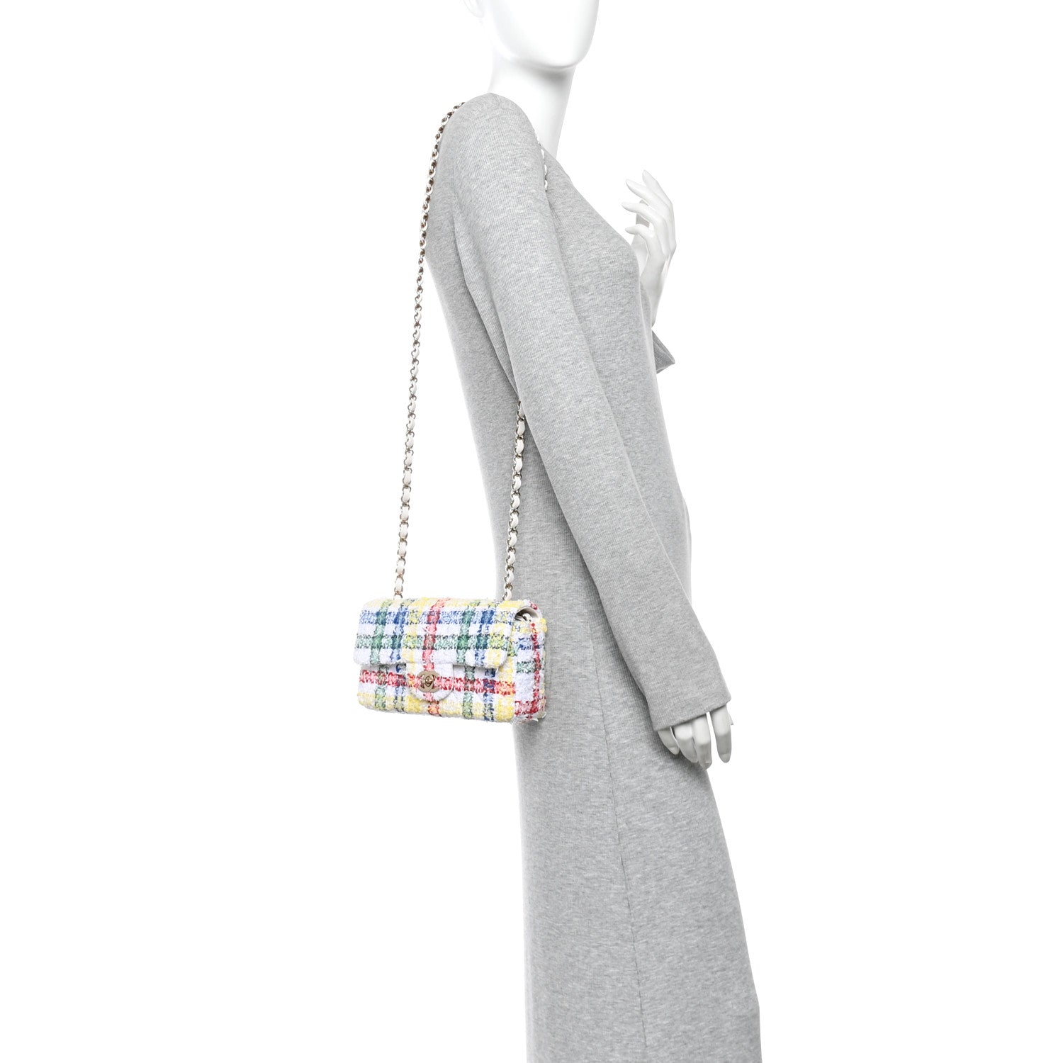 Chanel Tweed Quilted Mini Rectangular Flap White Red Yellow Blue Green 2 of 10