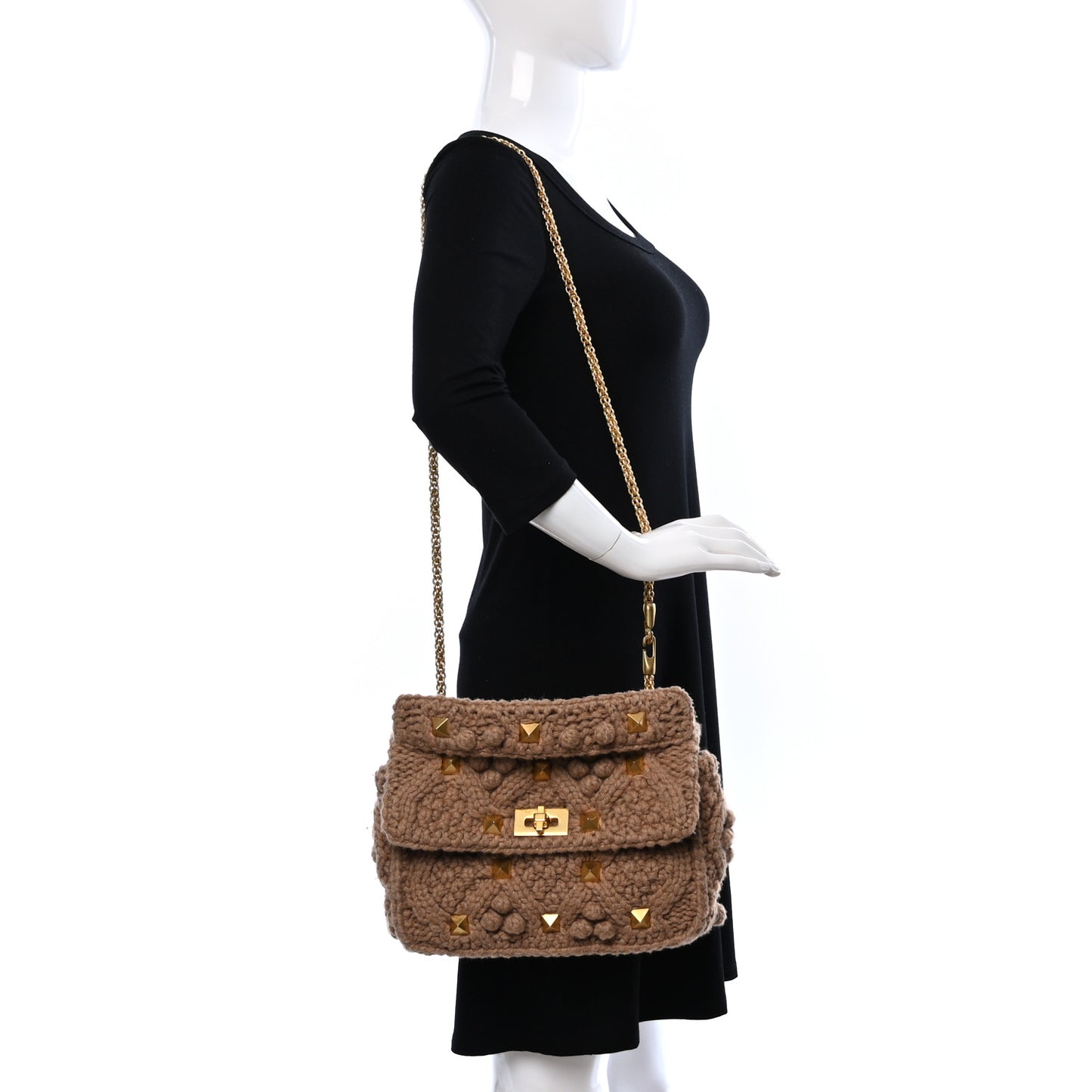 Cashmere Large Roman Stud Shoulder Bag Beige