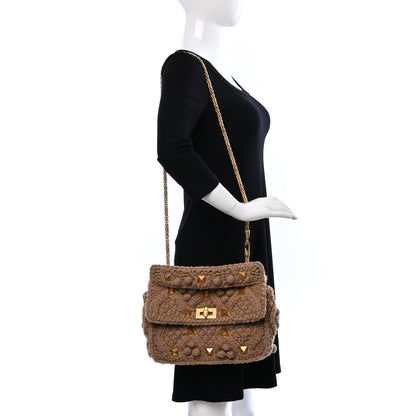 Valentino Garavani Cashmere Large Roman Stud Shoulder Bag Beige 2 of 8