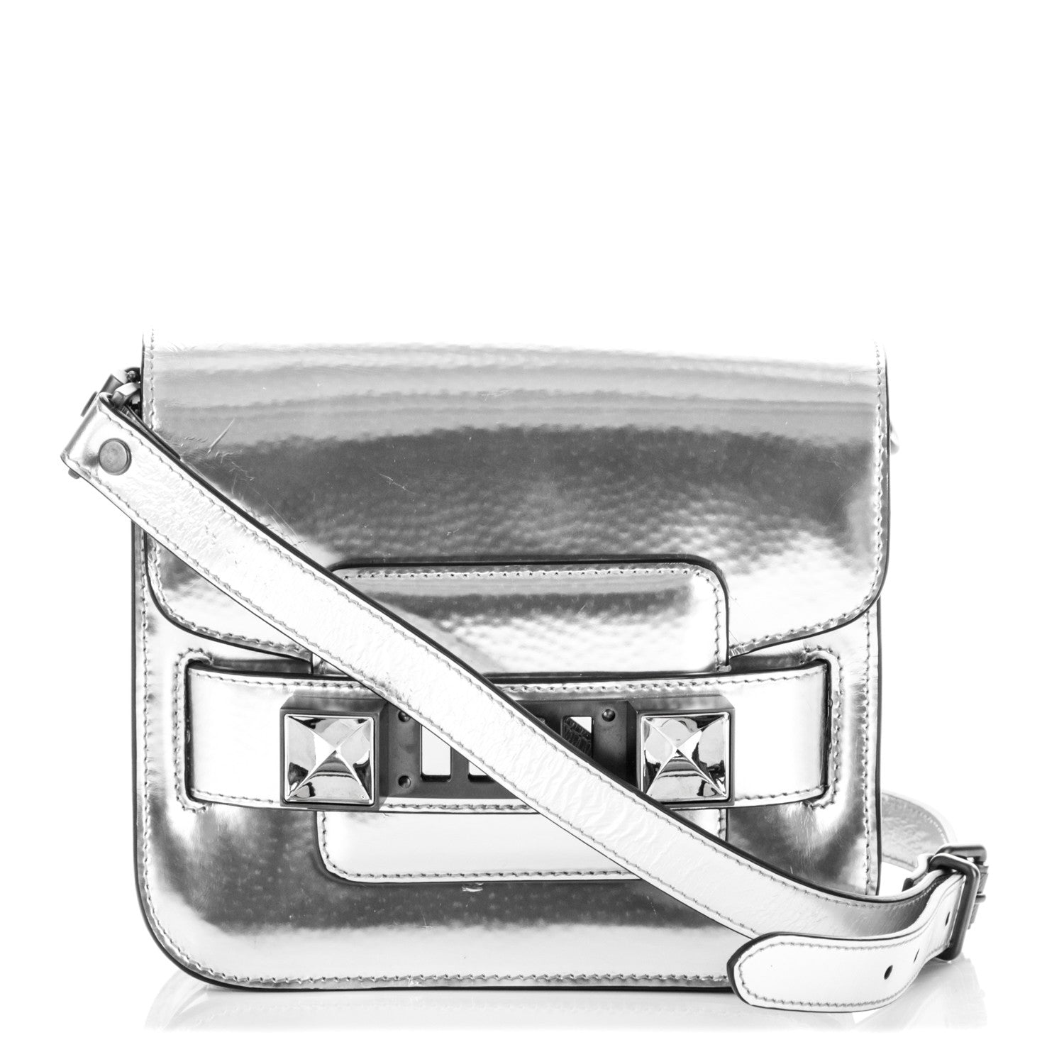 Proenza Schouler Metallic Patent Calfskin Tiny PS11 Shoulder Bag Silver 1 of 9
